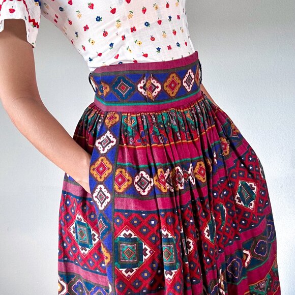 Vintage 80's Oscar de LA Renta  Boho Chic Skirt Full Skirt - Picture 4 of 9